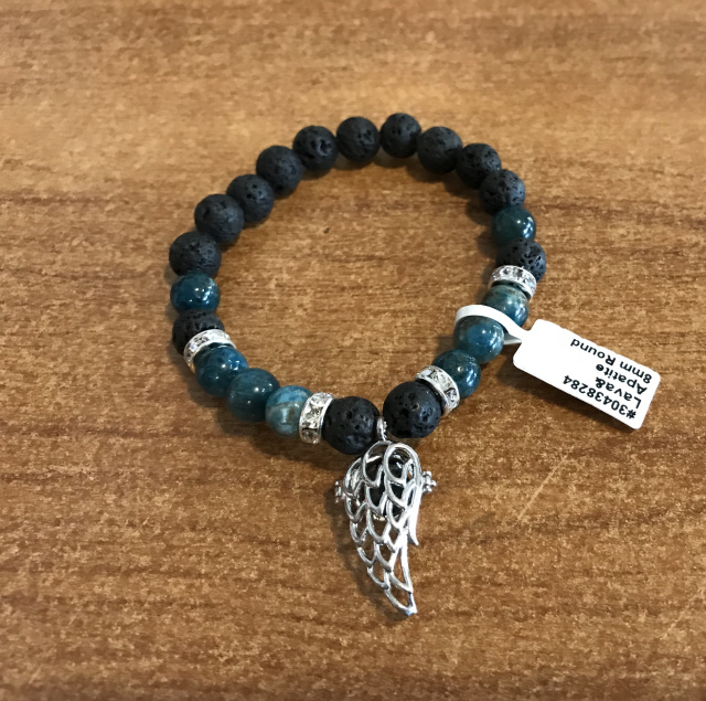 Apatite and Lava bracelet with wing charm