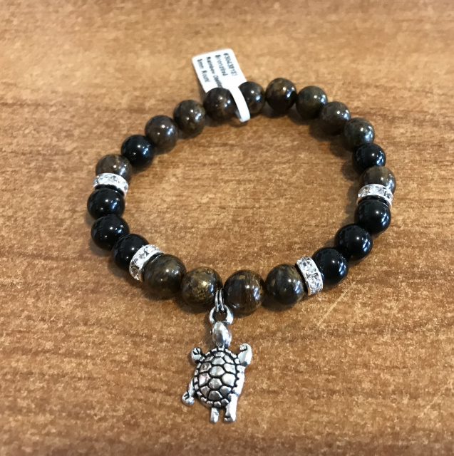 Bronzite and Rainbow Obsidian Charm Bracelet