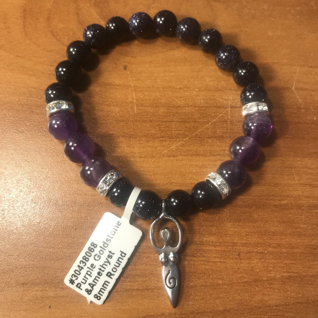 Amethyst and Purple Goldstone charm bracelet