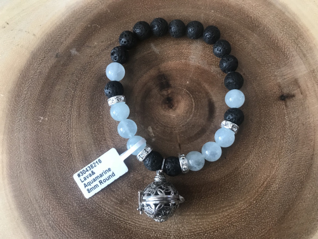 Aquamarine and Lava aromatherapy charm Bracelet