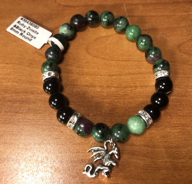 Ruby Zoisite with Onyx charm bracelet