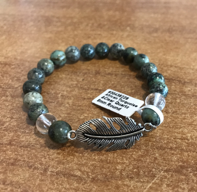 African Turquoise and Clear Quartz Charm Bracelet